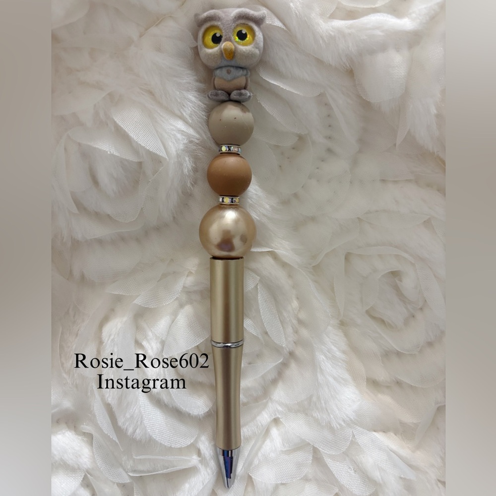 Tan and Gold Hair Accessory with Owl Charm and Beads